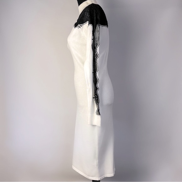 White Sweater Dress Black Lace Rhinestone Details Venus Size M - Picture 4 of 11